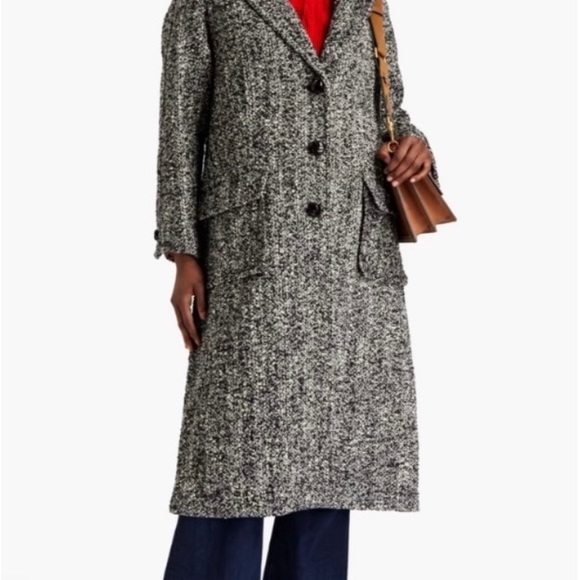 6 🔖 Tory Burch Oversized Tweed Coat Black Grey White - Picture 3 of 16
